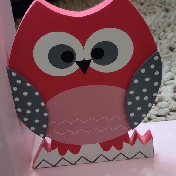 New Pink Gray Polka Dot Owl Wooden Bookends 4x7 inches‎ - Picture 2 of 8